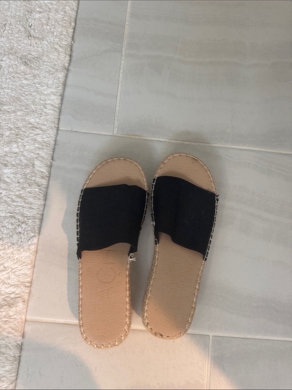 Women’s Black Slide Sandals with Woven Trim